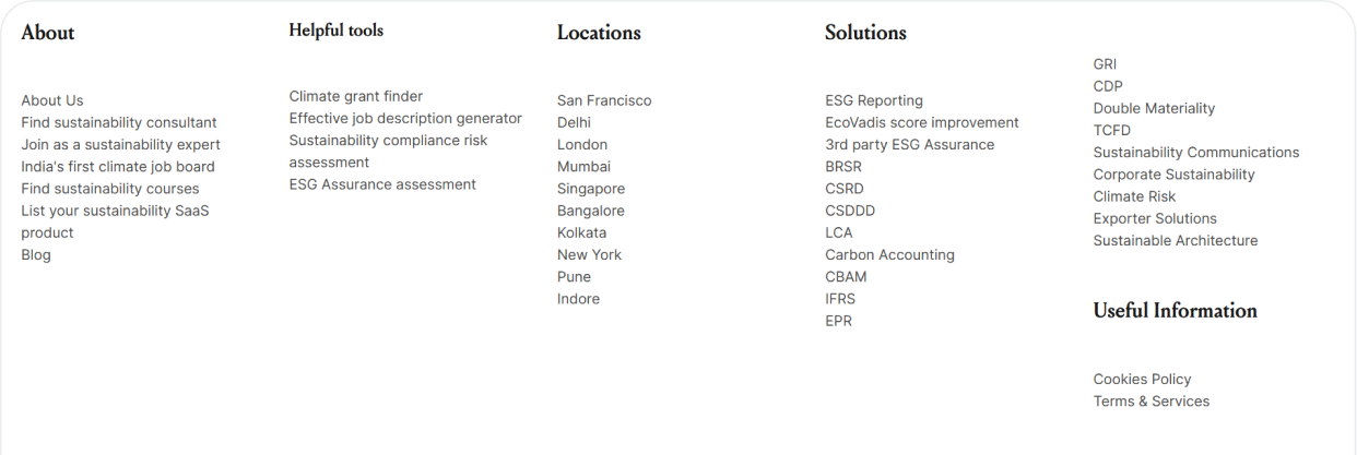 Original footer with services and resources spread across its columns